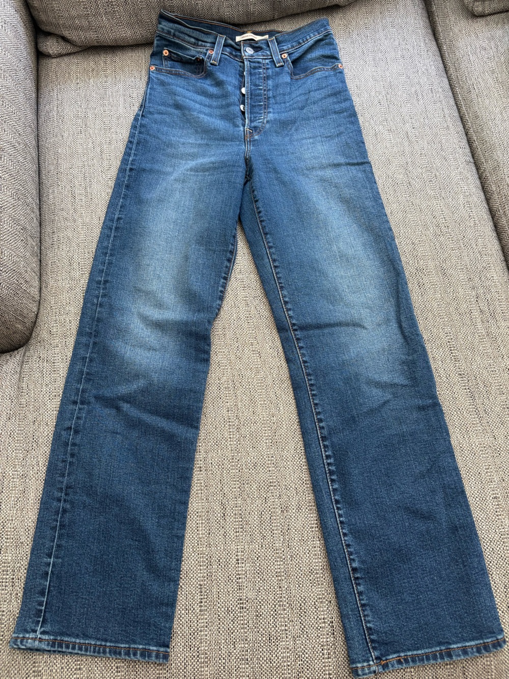 Levi High-Rise Ribcage Straight Leg Jeans - Medium Blue - 28